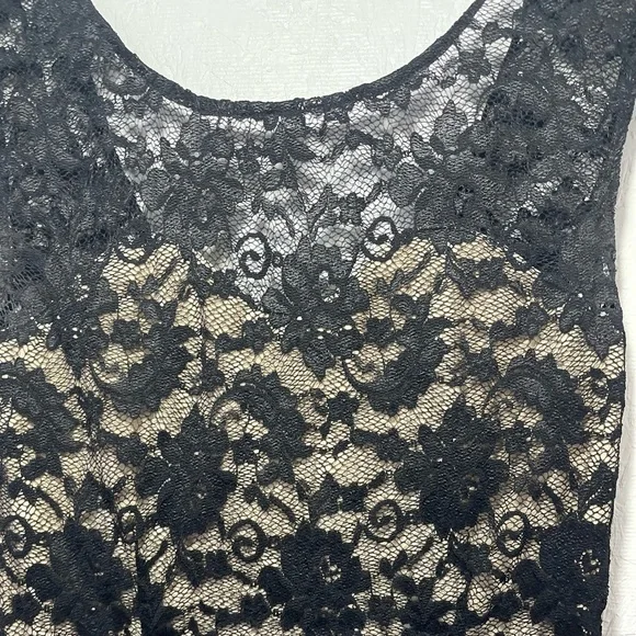 Love Stitch Lace Overlay Nude Lining Sleeveless Mini Dress Side Zipper Medium - Picture 7 of 12